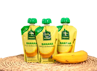 Banana purée in SIG‘s aseptic spouted pouches (photo)